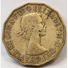 GREAT BRITAIN UK 1956 . THREEPENCE . ERROR . PLANCHET FLAWS